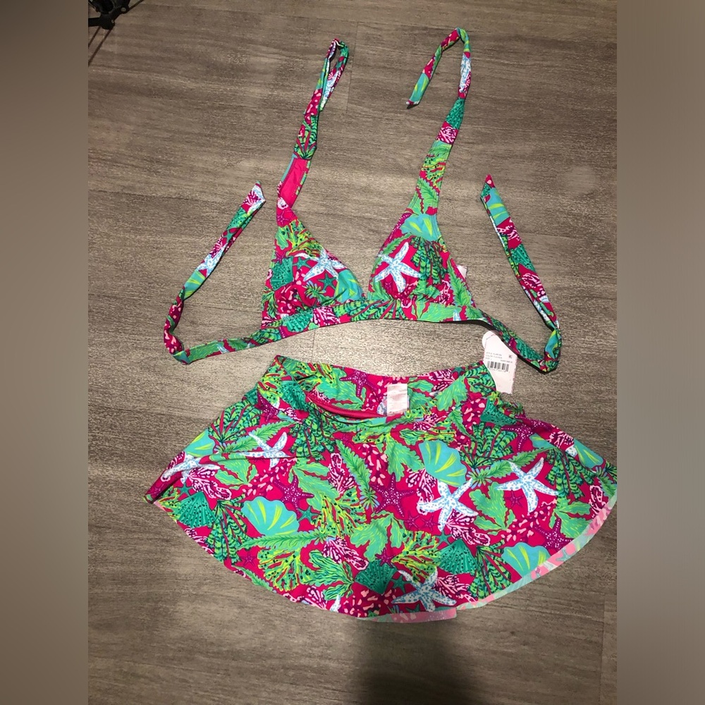 New STELLA PARKER HALTER BRA AND SKIRTED BOTTOM SWIM SET L MULTI COLOR - Picture 3 of 8